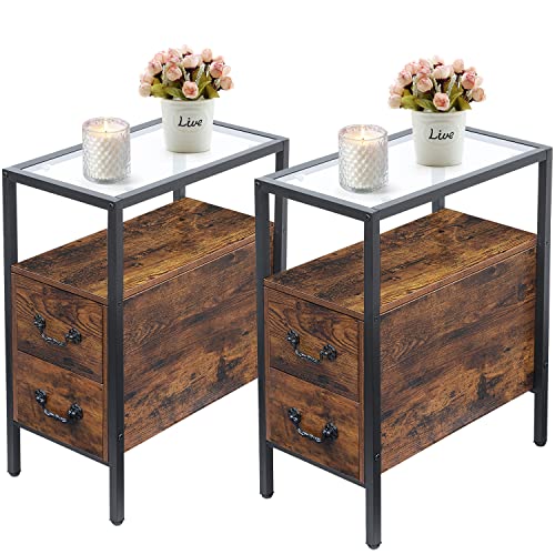 End Tables 24" Height Narrow Nightstands (Vintage Brown / Set of 2)