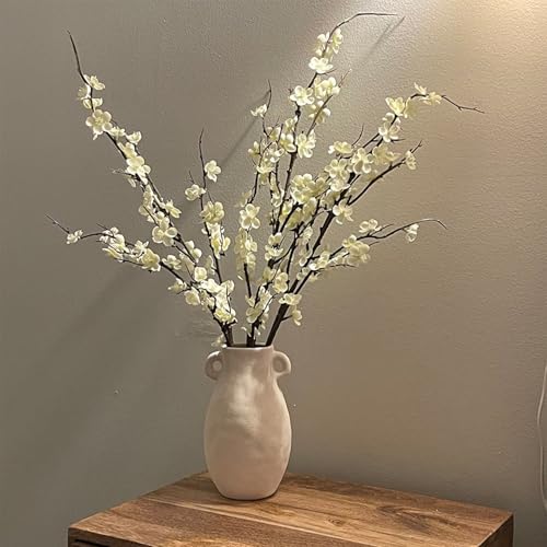 4Pcs Cherry Blossom Branches Artificial Flowers for Spring Summer Indoor Decoration (White)