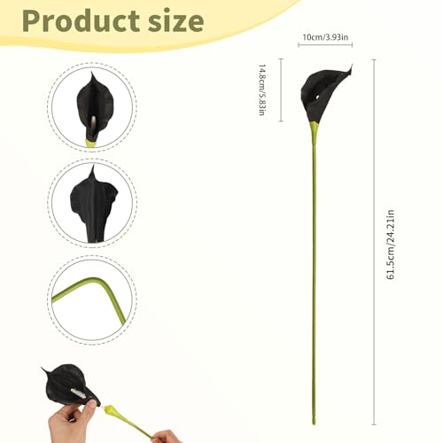 Black Calla Lily Artificial Flowers 22pcs 25" Faux Calla Lillies (Black)