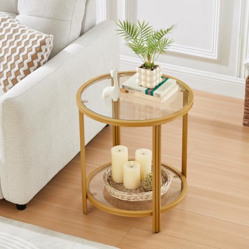Modern Round Glass Top End Table (Gold)