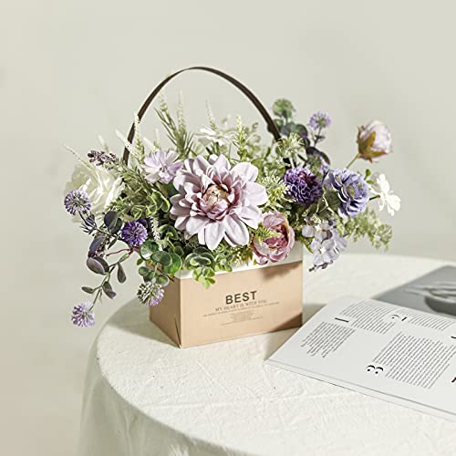 Artificial Flowers Combo for DIY Centerpieces Arrangements Wedding Bridal Bouquet Table Chair Candle Holder Baby Shower Cake Flower Home Decor (White&purple)