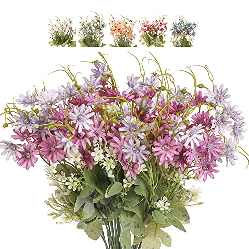 Artificial Flowers Wildflowers Silk Daisy Spring Fake Daisies Decoration Summer UV Resistant Colorful Mixed Bundles Faux Greenery Outdoor Plant Stem Filler for Home Decor Indoor Floral Arrangements (07-purple)