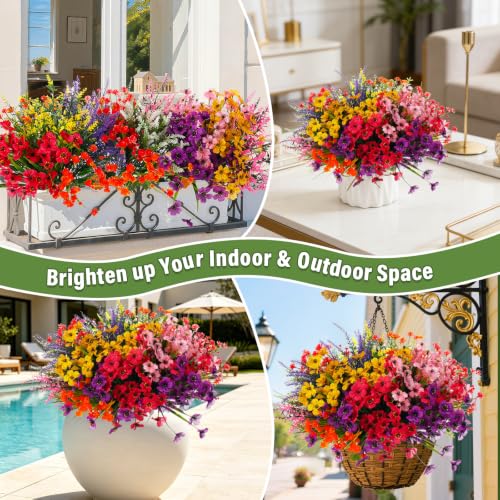32 Bundles Artificial Flowers Plants for Outdoors (Colorful Artificial Flowers Plants)