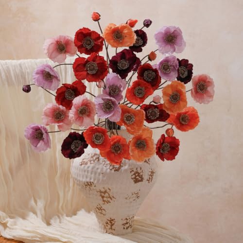 Artificial Poppy Flowers (Dusty Orange+blush+light Purple)