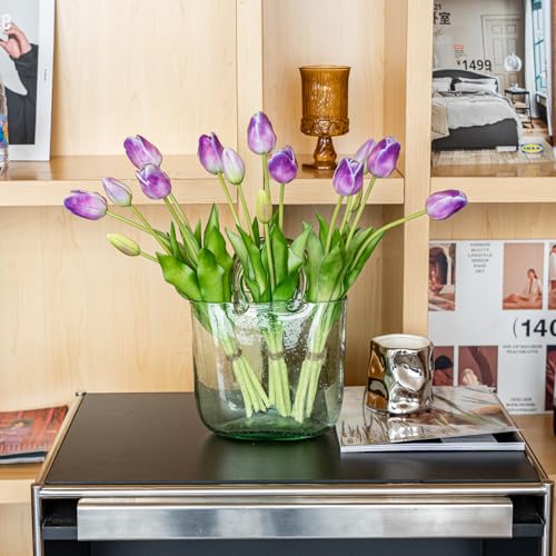 15pcs Artificial Tulips Flowers (15pcs Amethyst (No Vase))