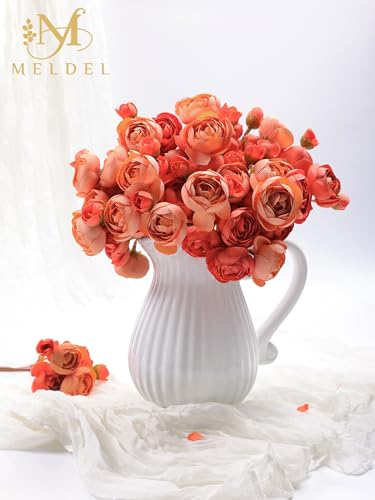 32Pcs Burnt Orange Ranunculus Artificial Flowers Home Wedding Decor (Burnt Orange)
