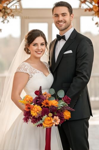 Fall Artificial Flowers Combo (Burgundy & Burnt Orange)