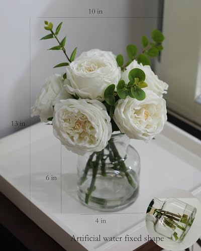 Artificial White Roses in Vase with Water (White Simulated Rose With Vase)