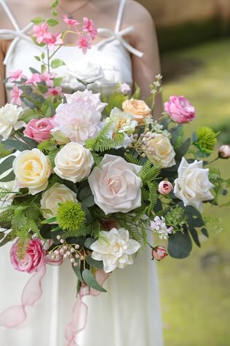 Artificial Flowers Combo Box Set for DIY Wedding Bouquets Centerpieces Arrangements Bridal Shower Party Home Decorations (Milky White&pink)