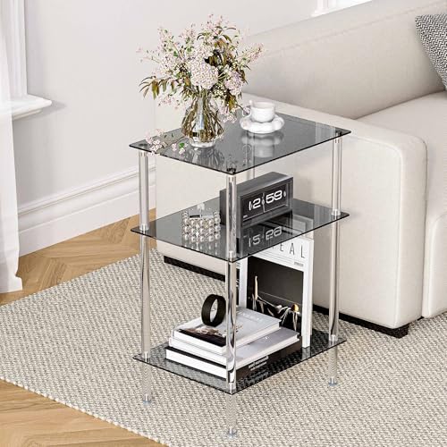 Tempered Glass Side Table (Black / 3 tier High)