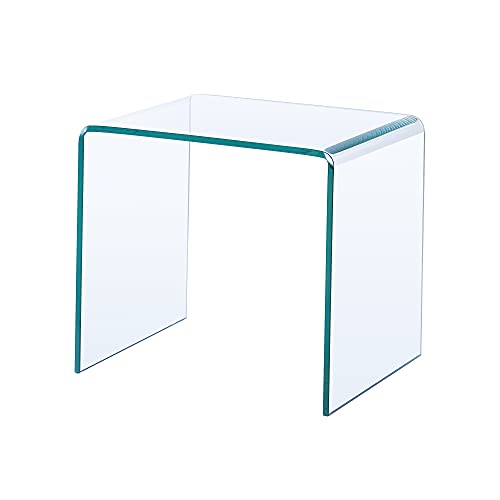 Glass End Table Small Clear Side Tables (15.8"D x 19.72"W x 17.72"H / Clear N Shape)