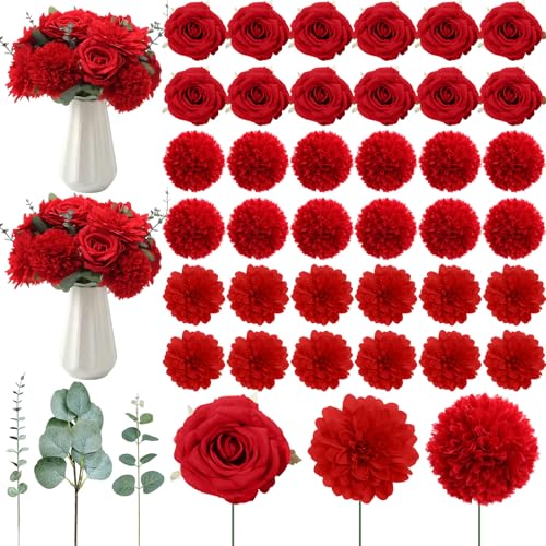 98pcs Artificial Flowers with Stems (Red Color)