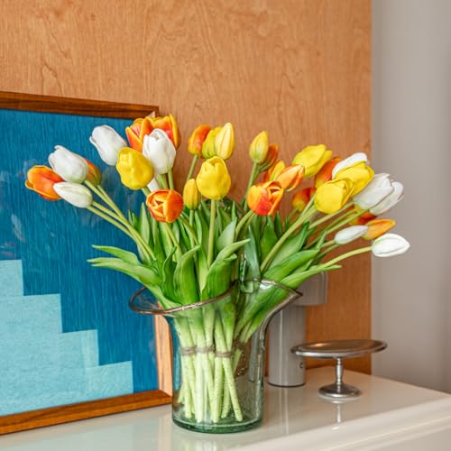 40pcs Artificial Tulips Flowers (40pcs Orange Set (No Vase))