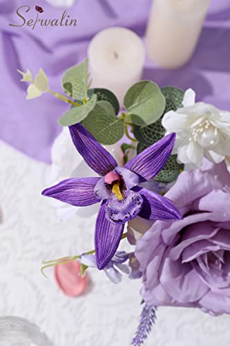 Artificial Flowers Combo Blue Fake Flowers for Wedding Home Decor (Purple White / 1 Box)
