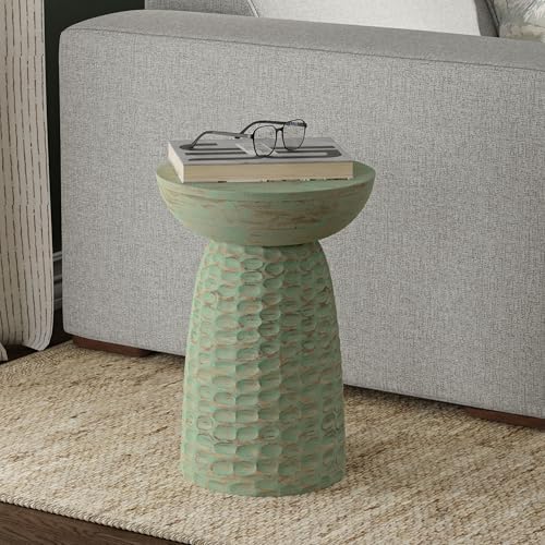 Boyd 13" Wide Solid Wood Round End Table in Green Wash (Green Wash / 13 inch)