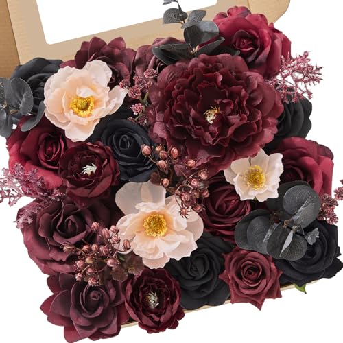 Burgundy Black Artificial Flowers (Black Red / 1 Box)