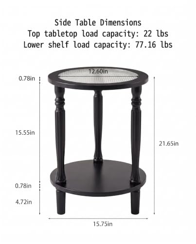 Matte Black Round 2‑Tier Mid‑Century Modern End Table with Glass (Black)