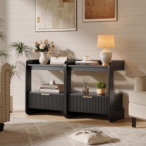 Fluted Nightstands Set of 2 (Black)