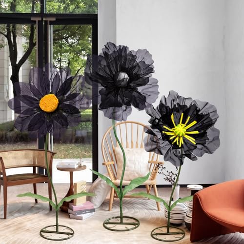 3 Pcs Halloween Black Giant Artificial Flowers for Decoration (Black / Classic)