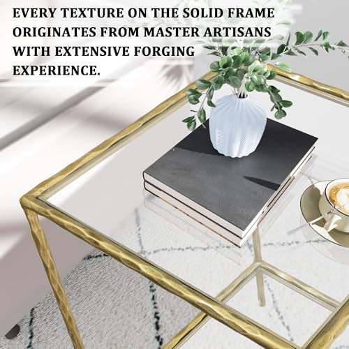 Hand Forged Side Table 2 Tier (Gold / Square)