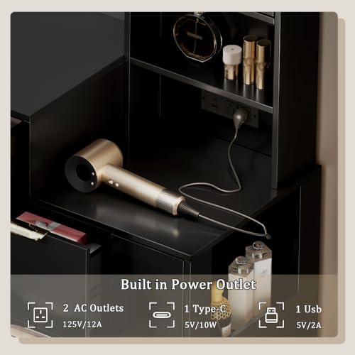 47.24" Big Modern Vanity Desk with Mirror and Lights (Dark)