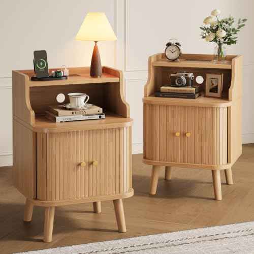 Mid Century Modern Nightstand Set of 2 (Oak / 2 PACK)