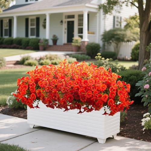 Artificial Faux Flowers for Outdoor 16 Bundles Boxwood Fake Morning Glory for Planter (Orange)