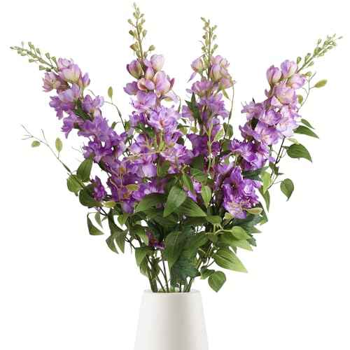 Purple Delphinium Artificial Flowers 29.5" with Clematis Greenery 8PCS Long Stem Flowers for Tall Vase Purple Silk Flowers for Faux Flowers Arrangement Home Party Wedding Decor (Purple)