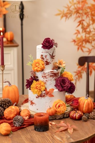 Fall Artificial Flowers Combo (Burgundy & Burnt Orange)