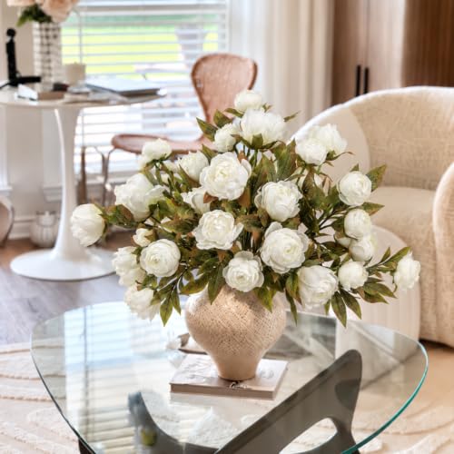 12 PCS 18" Faux Peonies Artificial Flowers Silk Flowers for Vase (White / 12P)