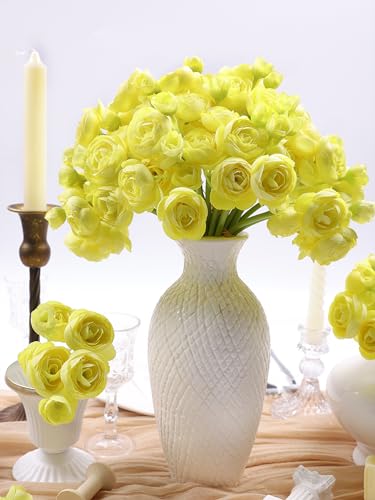 32Pcs Yellow Ranunculus Artificial Flowers for DIY Home Wedding (Yellow)