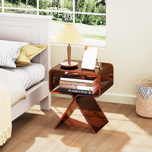Acrylic Nightstand Bedside Side Table (Dark Brown)