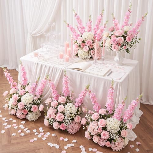 16Pcs Light pink Delphinium Artificial Flowers 33.5" Long Stem Pink Flower (Light Pink)