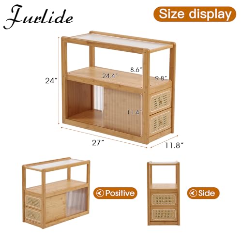 Rattan Nightstand Side Table with Storage (Wood)