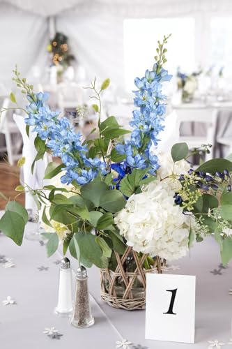 8PCS Blue Delphinium Artificial Flowers 29.5" Combo Clematis Greenery 23.6" Long Stem Flowers for Tall Vase Larkspur Silk Flowers Floral Arrangements Table Party Home Decor (Blue)