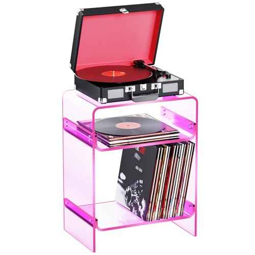 Acrylic Record Player Table with Storage Shelf (Pink / Large)