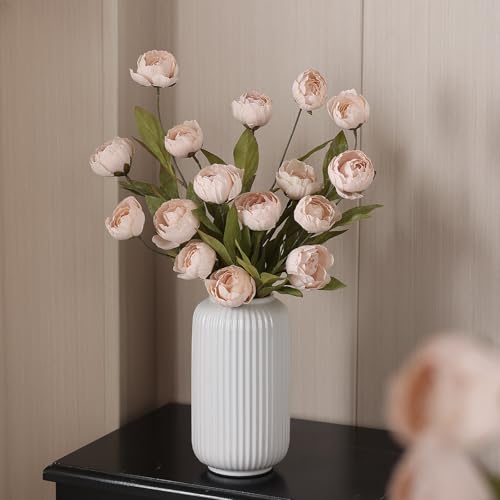 6 Pcs 27" Faux Silk Peony Artificial Flowers Stems for Vase (Beige)