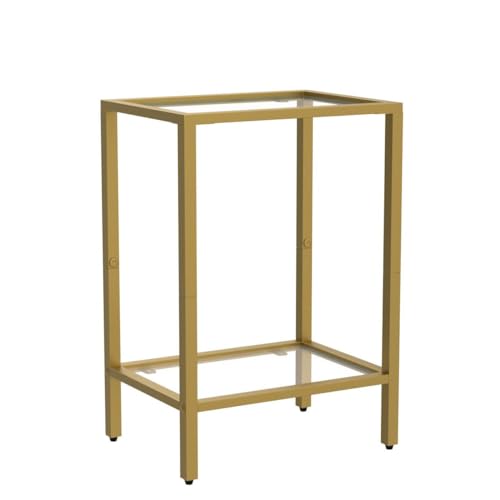 Side Tables Set of 2 with Tempered Glass (Gold / 11.8"D x 15"W x 23.6"H)