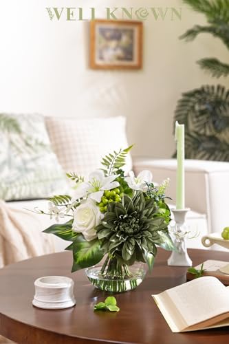 Artificial Flowers in Vase with Fake Water (Green & White Mixed)