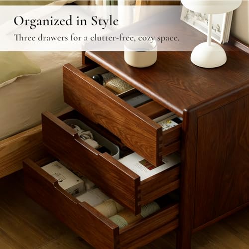 Nightstand Solid Wood Small End Table w (Walnut)