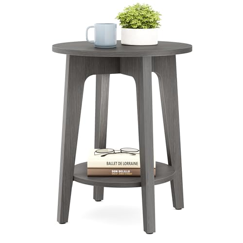 Round Side Table with Lower Shelf (Smoky Gray / 1 pack)