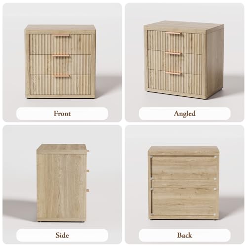 Fluted Nightstand with 3 Drawers (Natural)