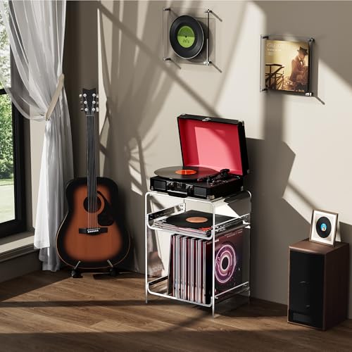 Acrylic Record Player Table with Storage Shelf (Clear / Medium)