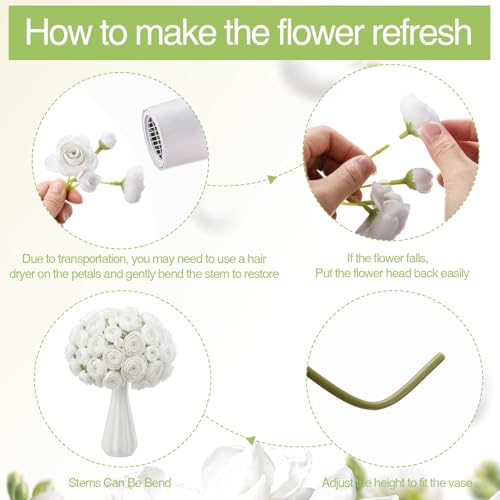 48 Pcs Ranunculus Artificial Flower (White)