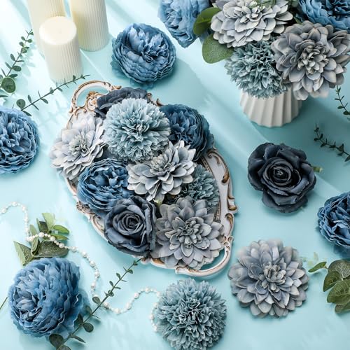 98pcs Artificial Flowers with Stems (Dusty Blue)
