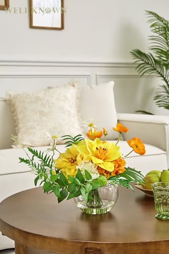 Artificial Silk Flowers in Glass Vase for Dining Table Decor (Tropical Orange)