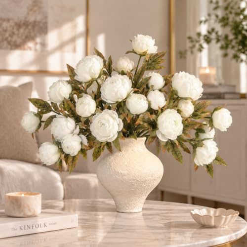 8 PCS 18" Faux Peonies Artificial Flowers Silk Flowers for Vase (White / 8P)