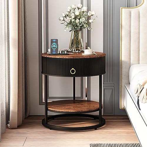 Round End Table with Drawer (Black)