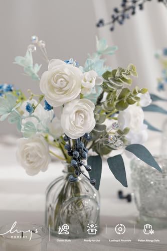 Artificial Faux Greenery Stems 55pcs Navy Blue Fake Greenery (Blu-navy & Cream)