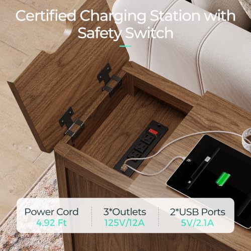 Charging End Table with USB Ports (Walnut / Glass Door)